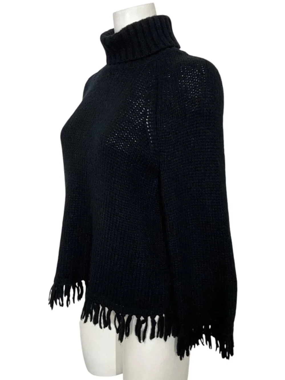 Tory Burch Turtleneck Fringe Jennifer Sweater S Black Alpaca Wool